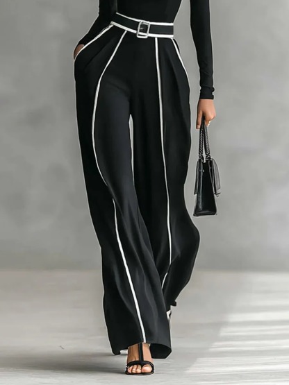 Elegant High Neck Slim Fit Long Sleeve Top Two-Piece Set