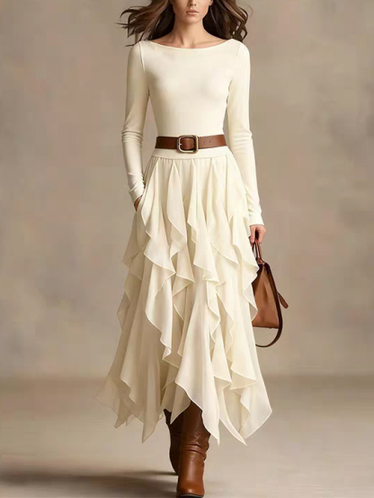 Casual Irregular Ruffled Off-Shoulder Maxi Dress