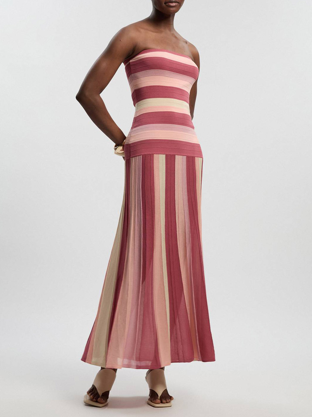 Strapless Striped Strapless Knit Maxi Dress