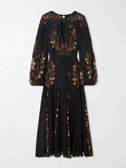 Elegant Berry Garden Tie Print Midi Dress