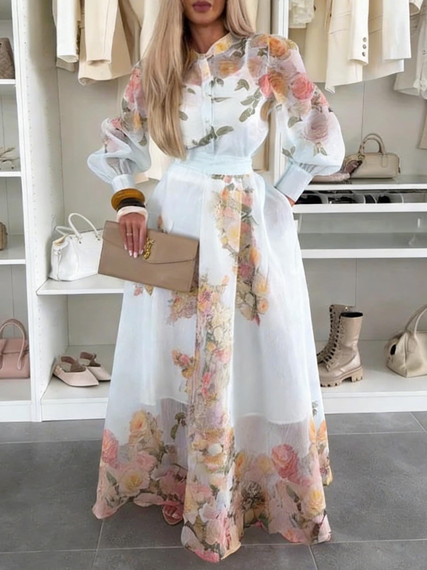 Elegant Floral Print High-Waist Maxi Skirt