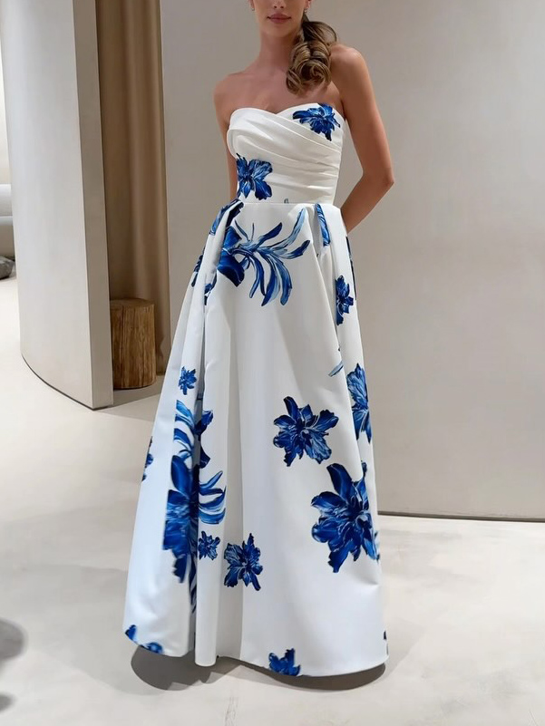 Elegant Off-the-shoulder Ruffled Bodycon Floral Print Maxi Dress