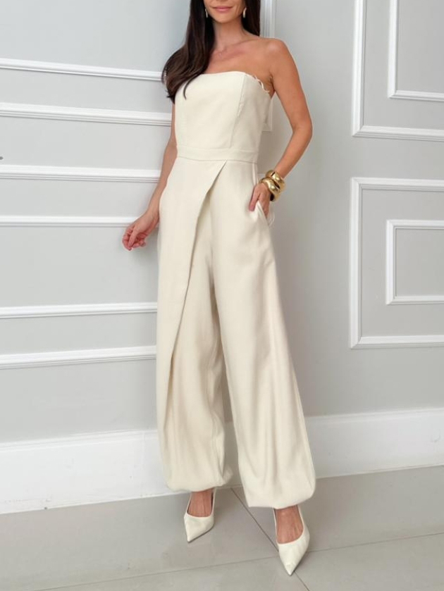 Strapless Wrap Front Wide Leg Jumpsuit