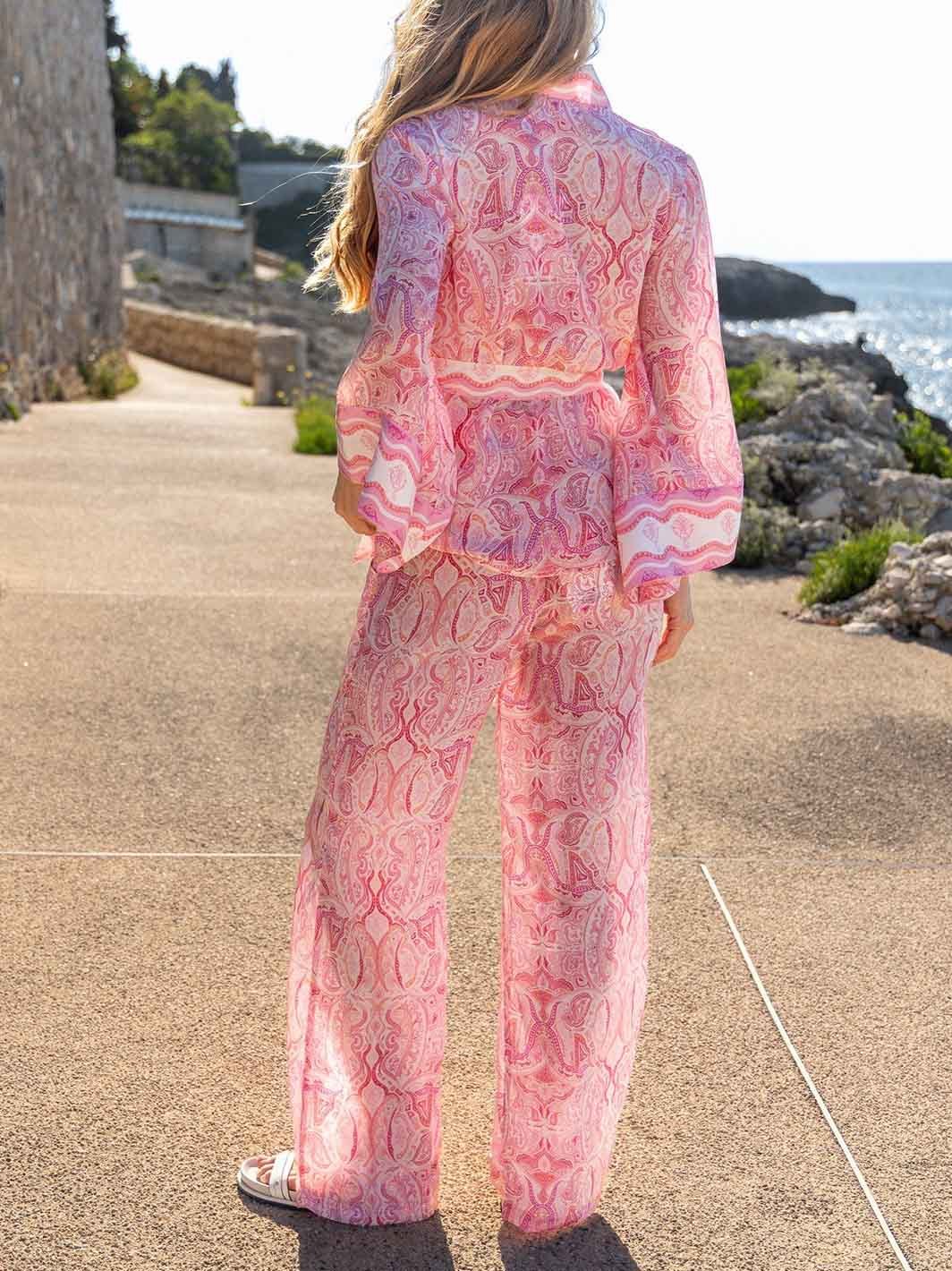Exquisite Paisley Print Headband Kimono T-Shirt