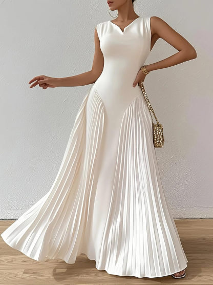 Exquisite Pleated Waist-Cinching Full-Skirt Gown Maxi Dress