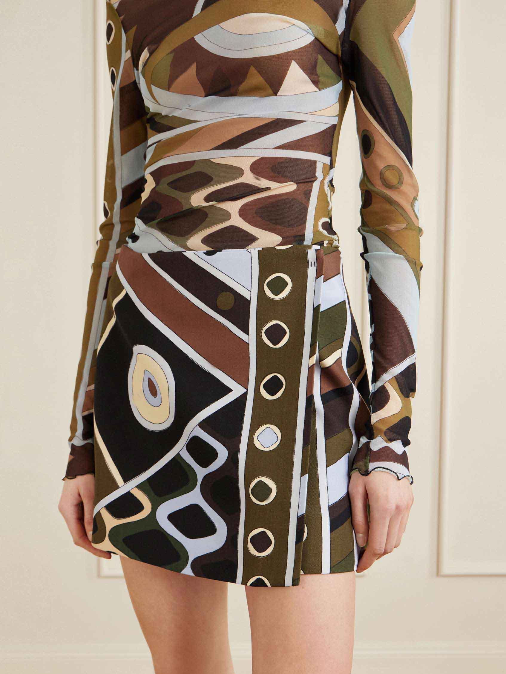 Retro Geometric Print Sheer Mesh Two-piece Set