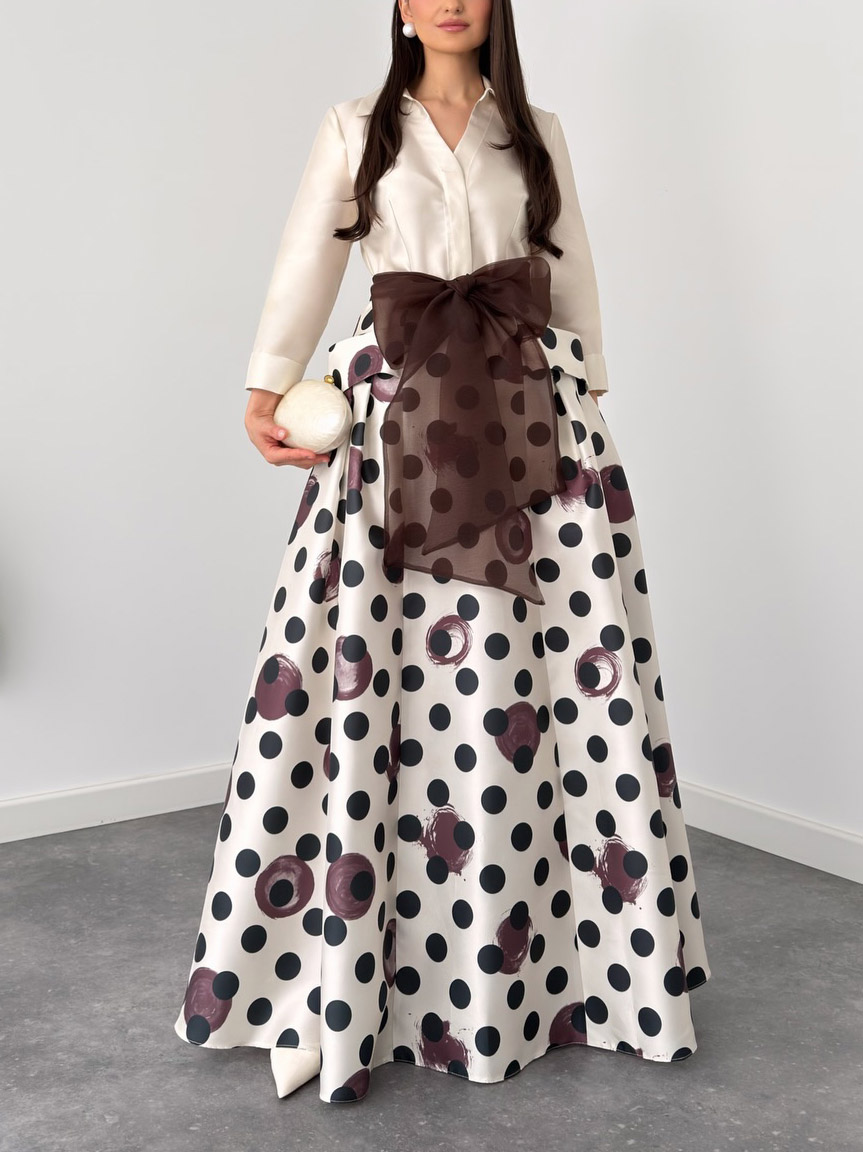 Elegant Polka Dot Print Tie-Waist Maxi Dress