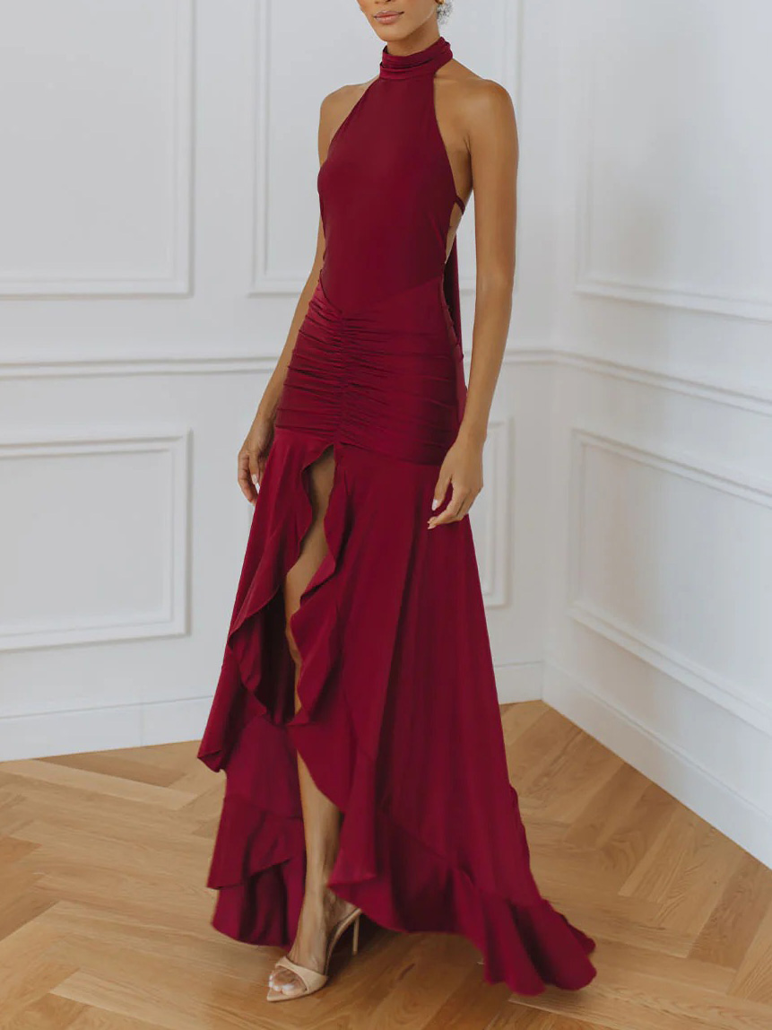 Elegant High-neck Sleeveless Slit Maxi Dress