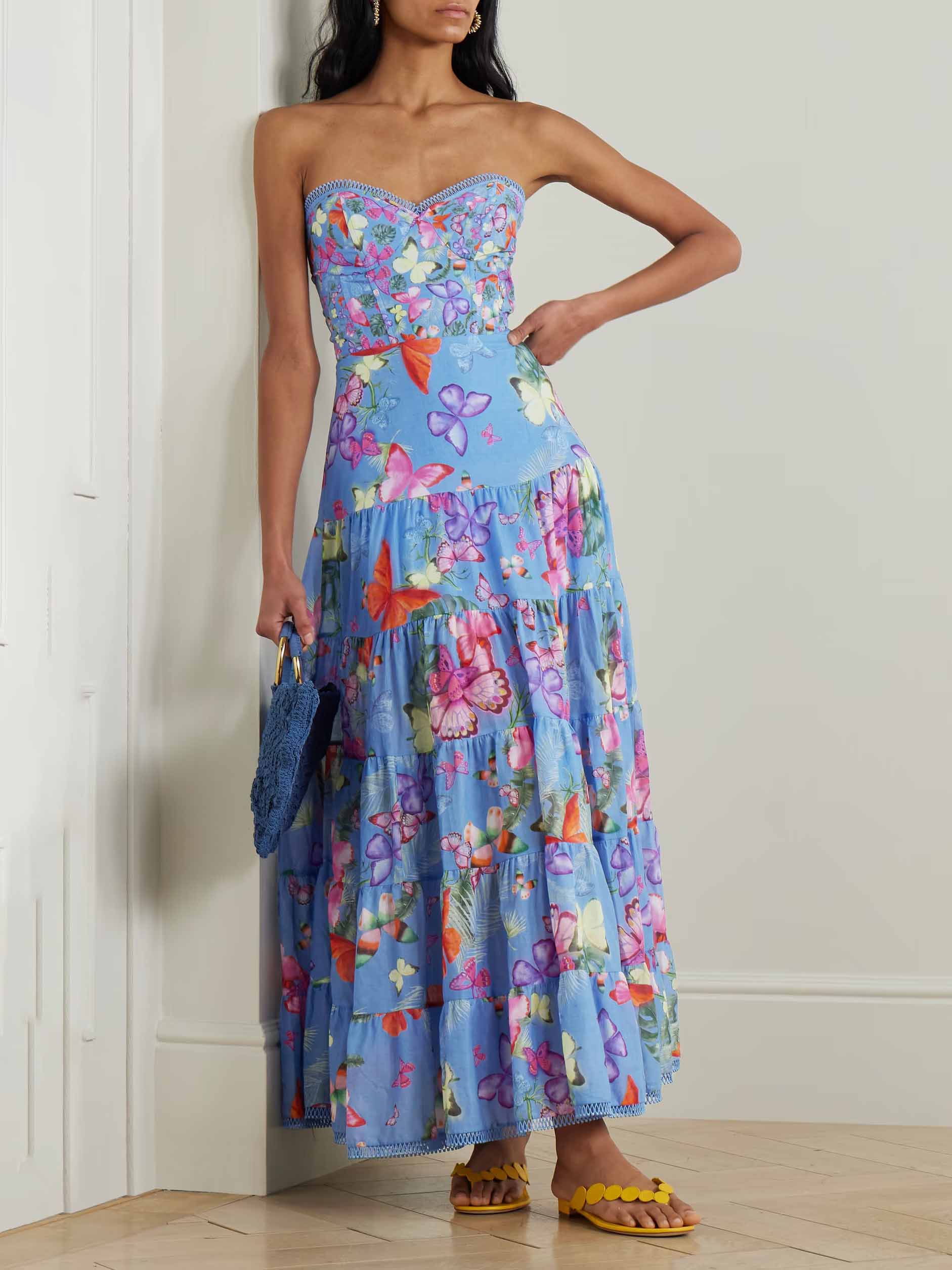 Exquisite Butterfly Print Multi-layered Fluffy Maxi Dress
