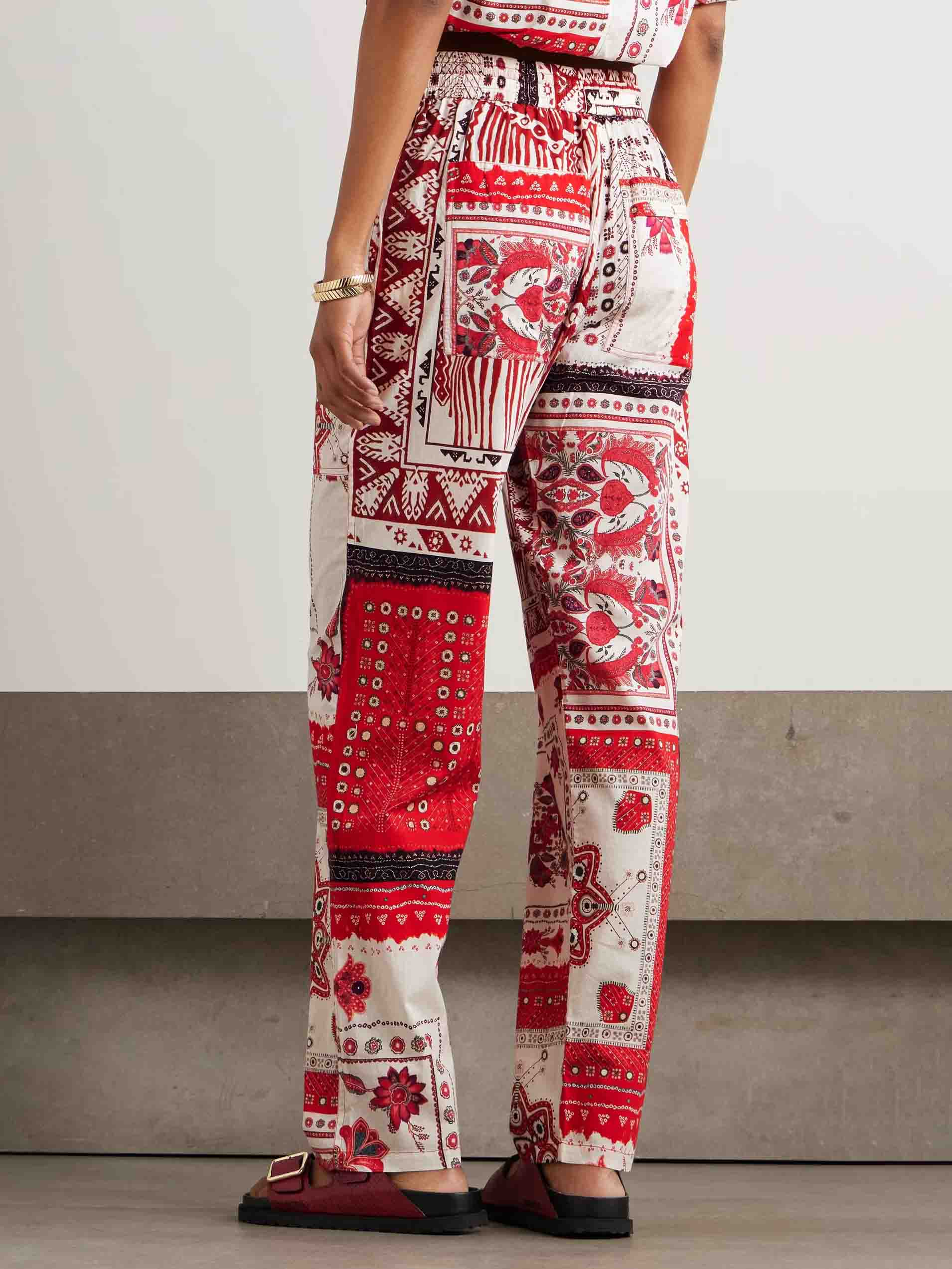 Casual Ethnic Floral Print Drawstring Wide-leg Pants