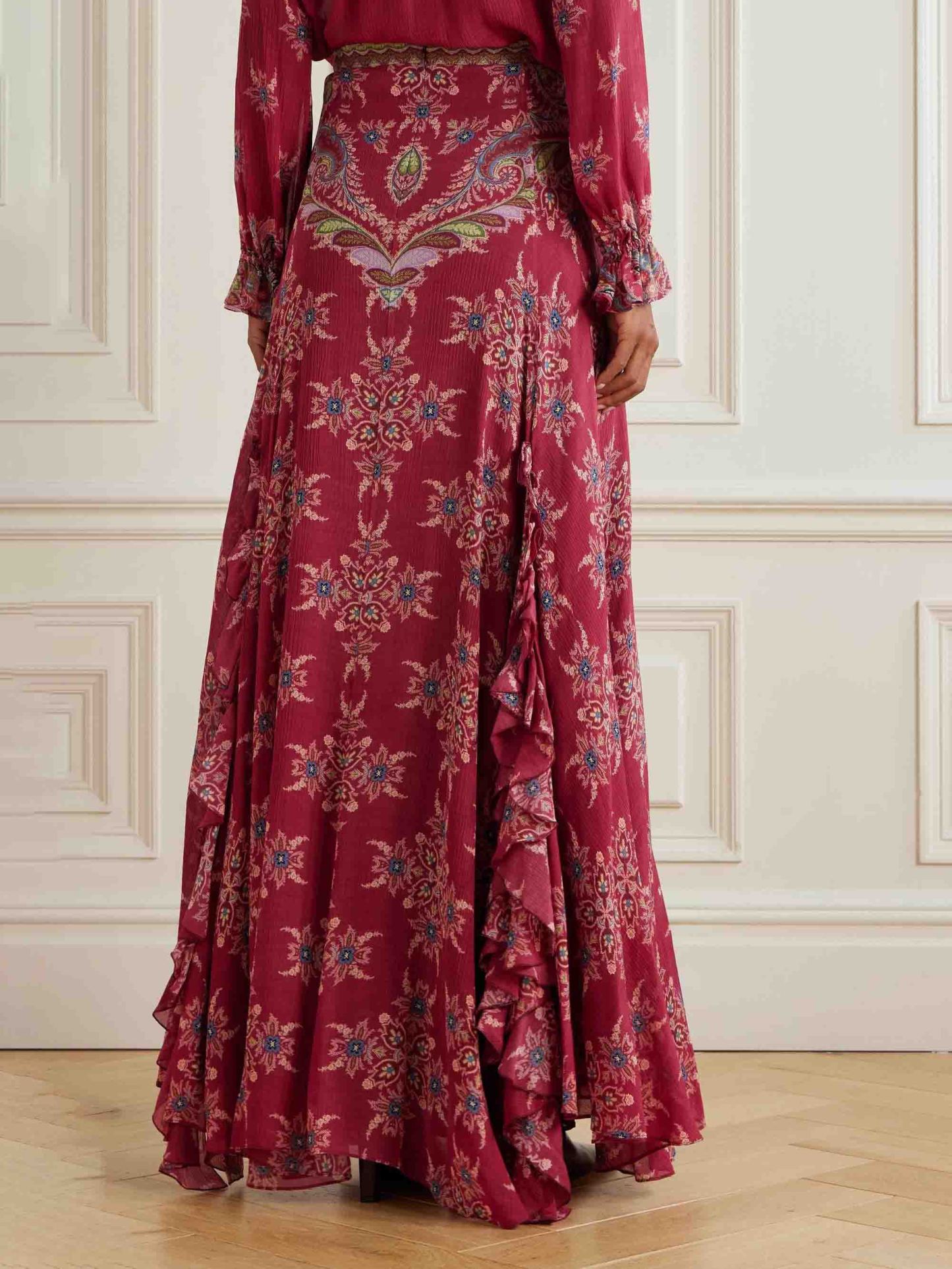 Exquisite Bohemian Ruffled Printed Chiffon Skirt