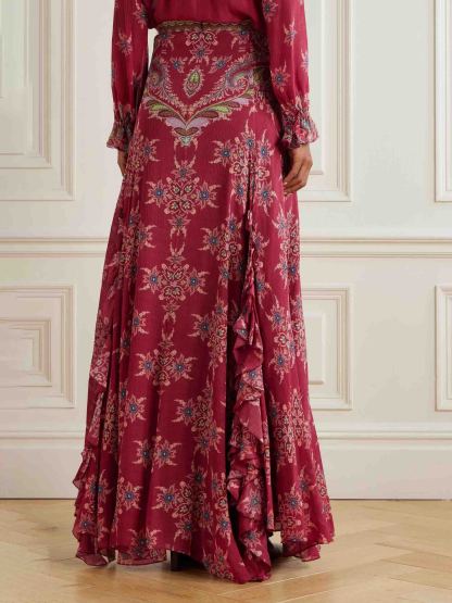 Exquisite Bohemian Ruffled Printed Chiffon Skirt