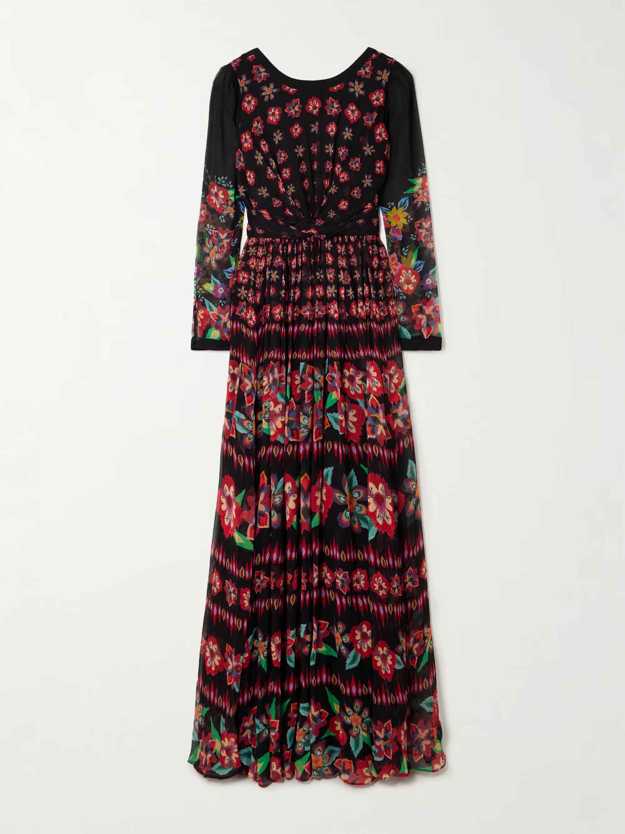 Exquisite Floral Print Pleated Maxi Dress
