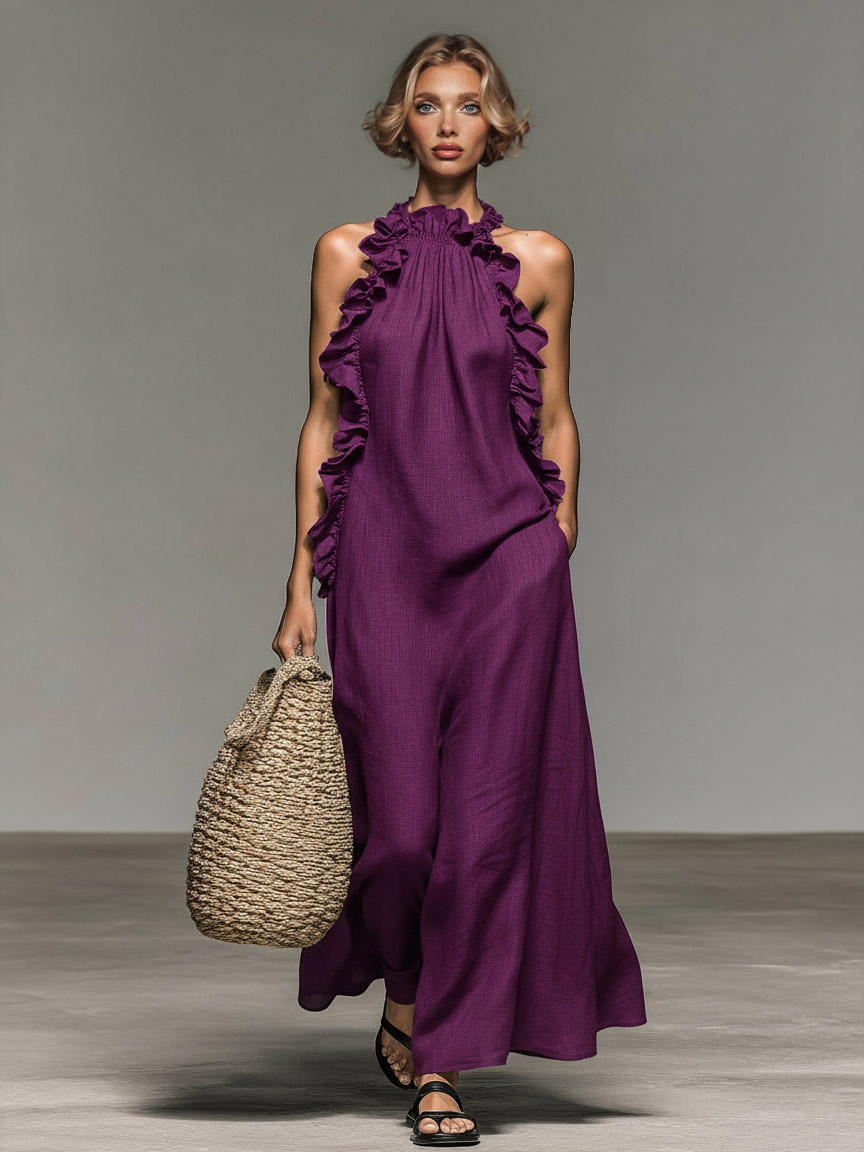 Elegant Ruffle Halter Neck Maxi Dress