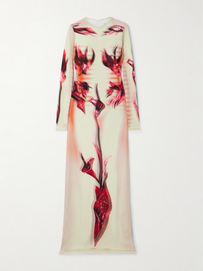 Exquisite Double-layered Mesh Printed Maxi Dress