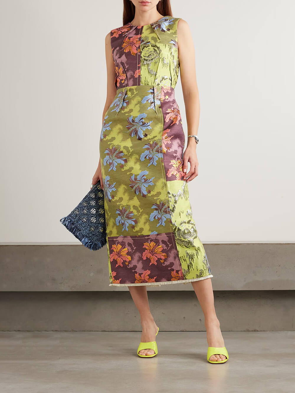 Retro Unique Patchwork Floral Print Midi Dress