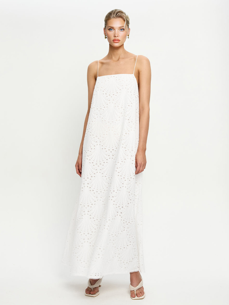 Exquisite Shell Cutout Embroidered Spaghetti Strap Maxi Dress