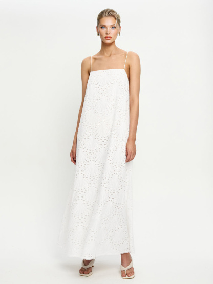 Exquisite Shell Cutout Embroidered Spaghetti Strap Maxi Dress