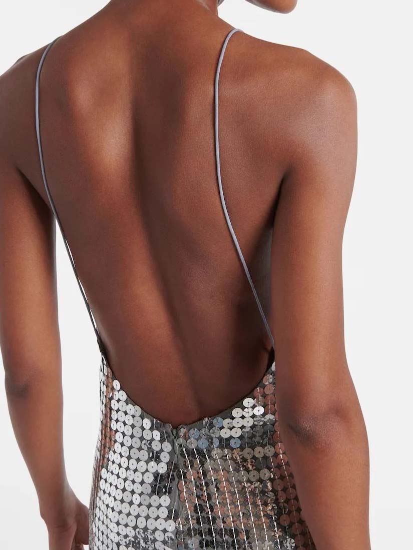 Elegant Sequined V-neck Open-back Maxi Dress