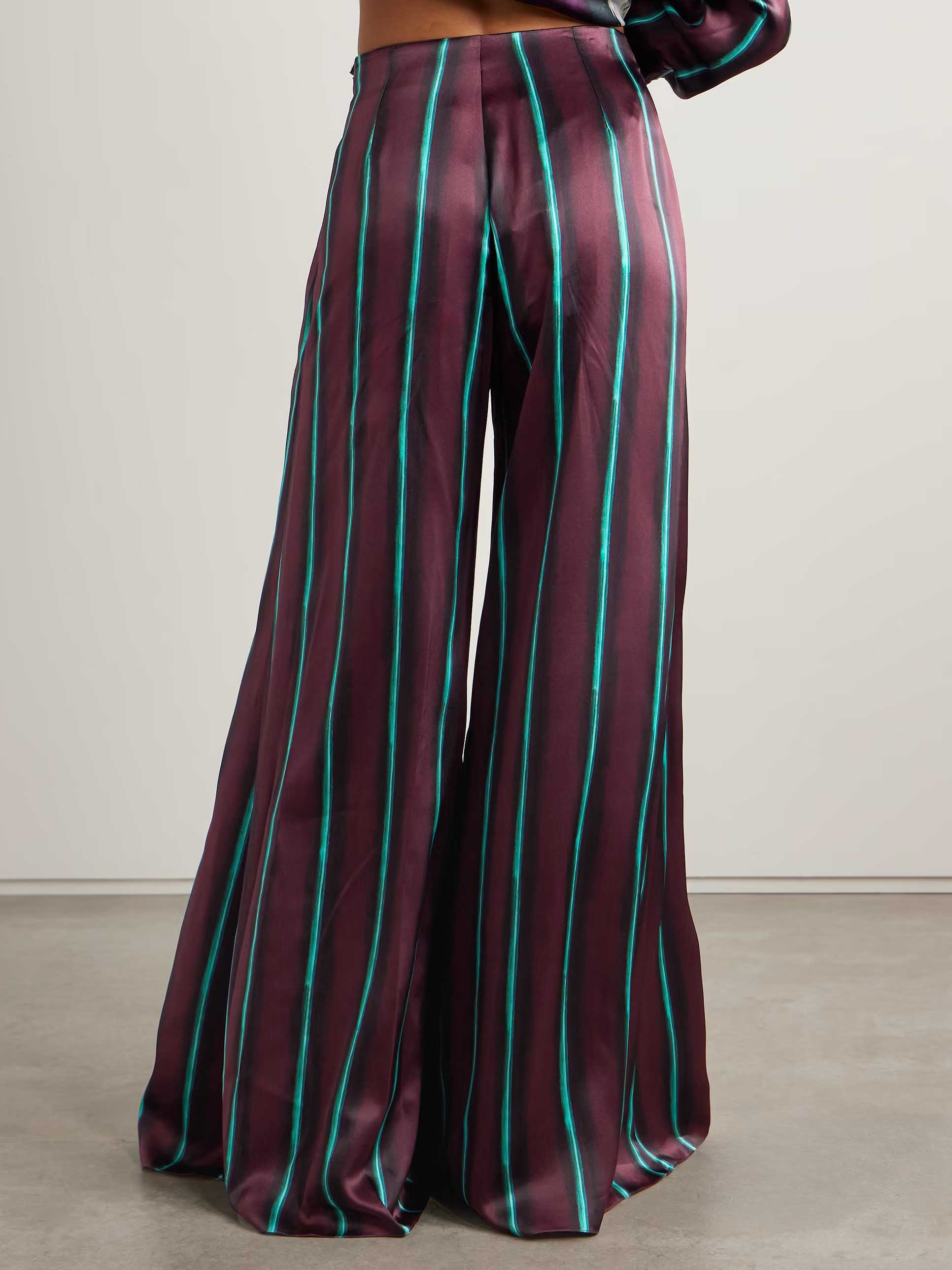 Exquisite Satin Stripe Print Flared Pants