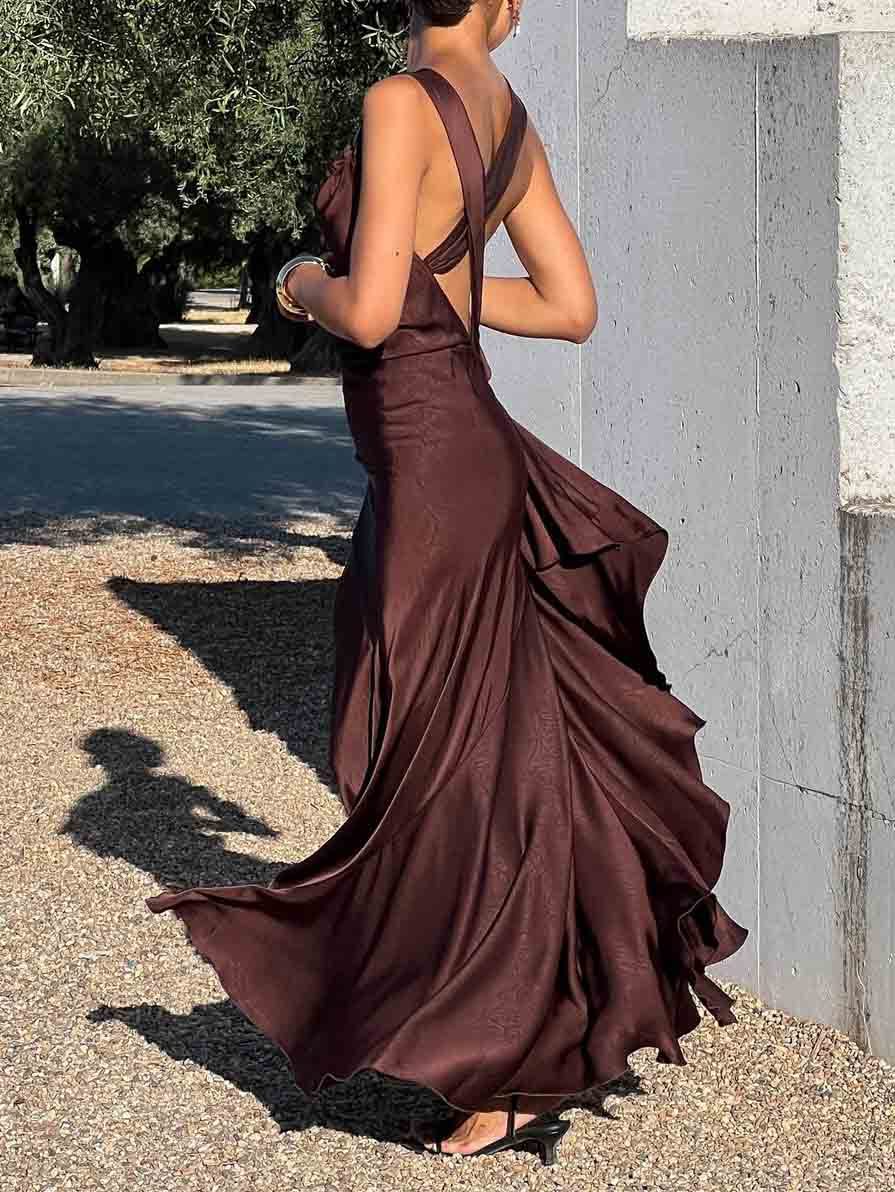 Elegant Satin Neck Mermaid Maxi Dress