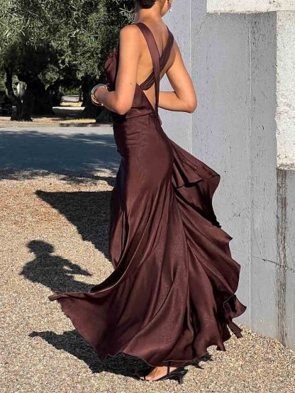 Elegant Satin Neck Mermaid Maxi Dress