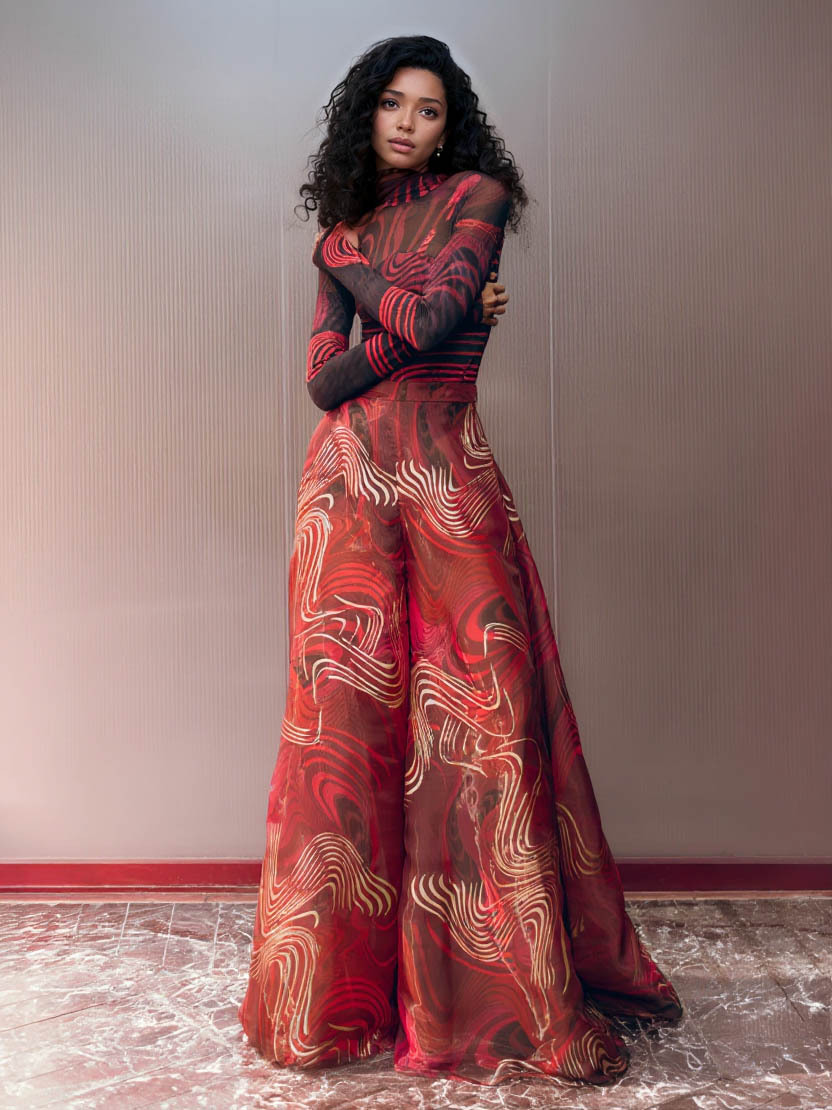 Retro Abstract Print Wide-leg Pants