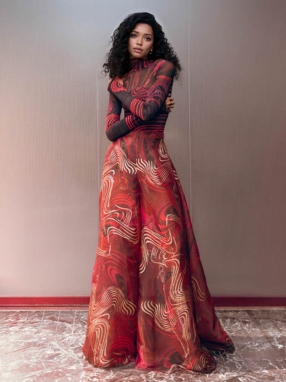 Retro Abstract Print Wide-leg Pants