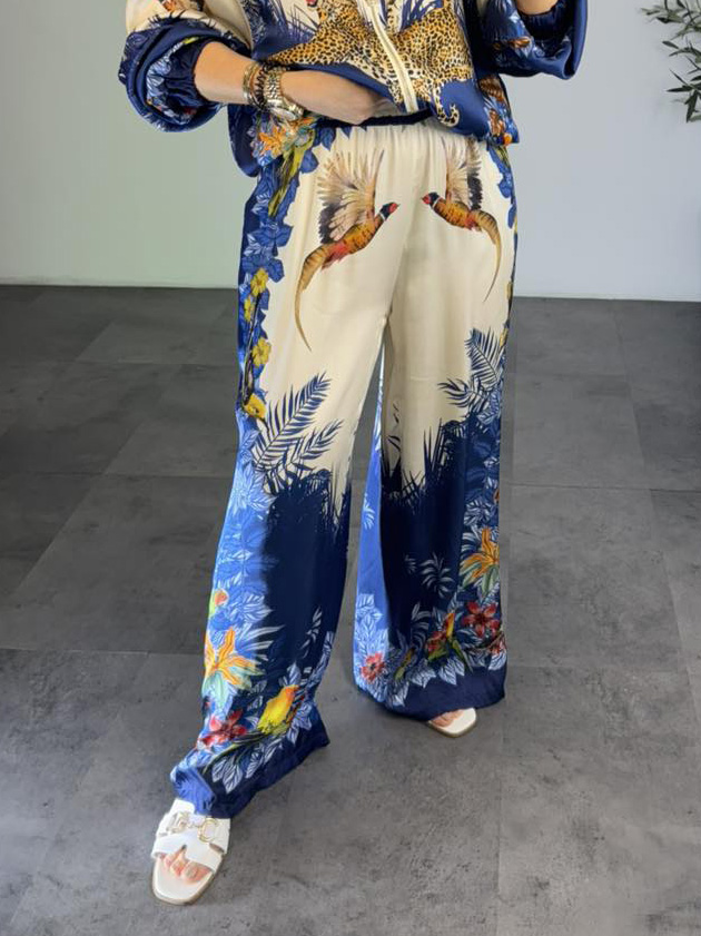 Exotic Jungle Print Wide Leg Pants