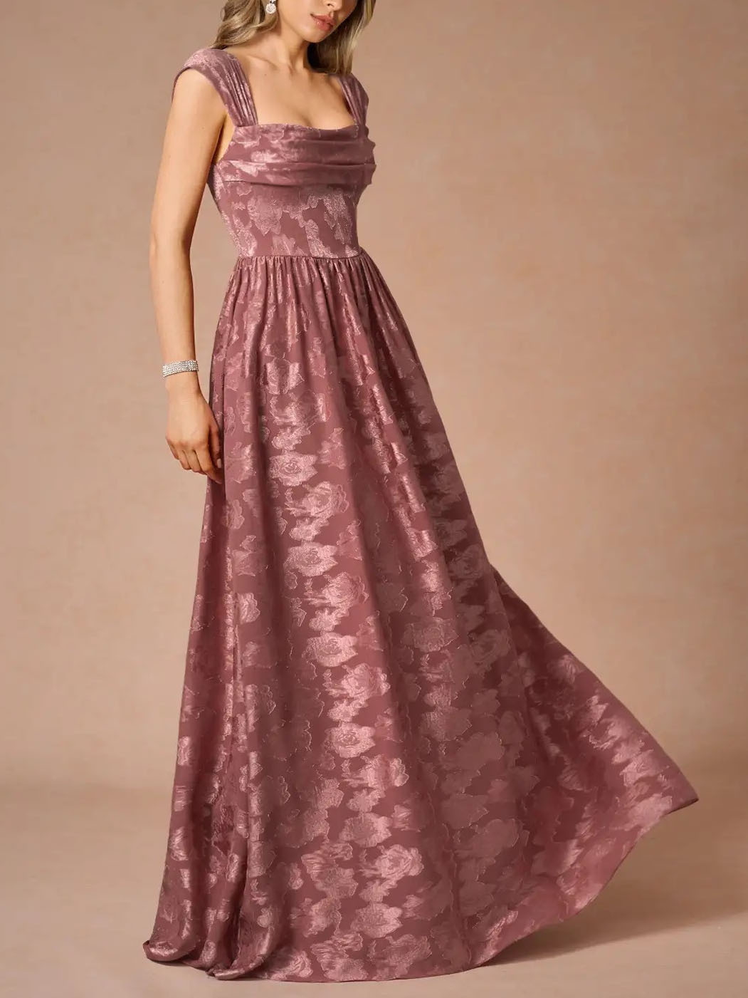 Elegant Drape Neck Floral A-Line Maxi Dress