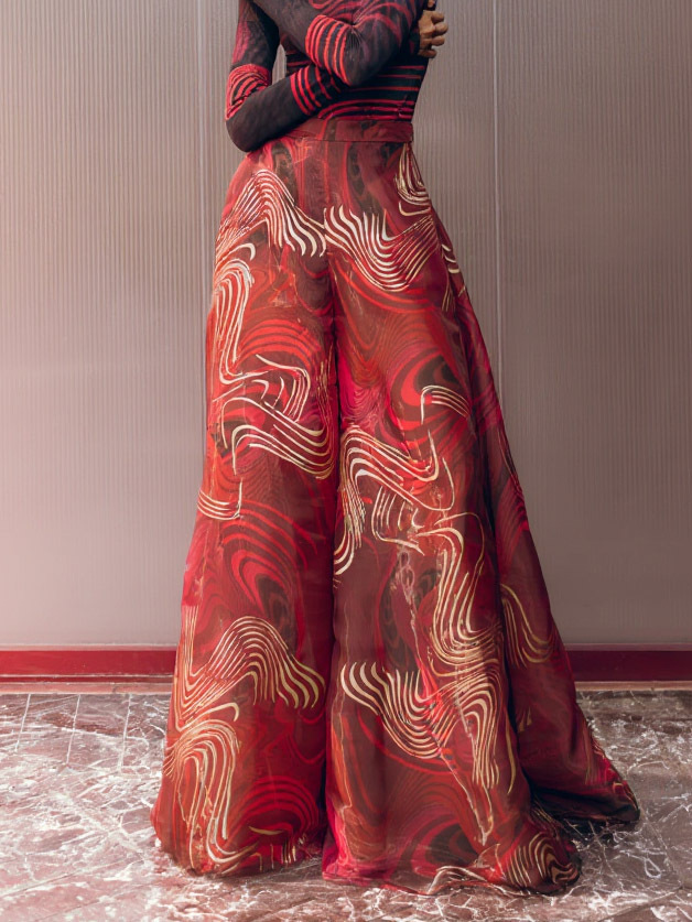 Retro Abstract Print Wide-leg Pants