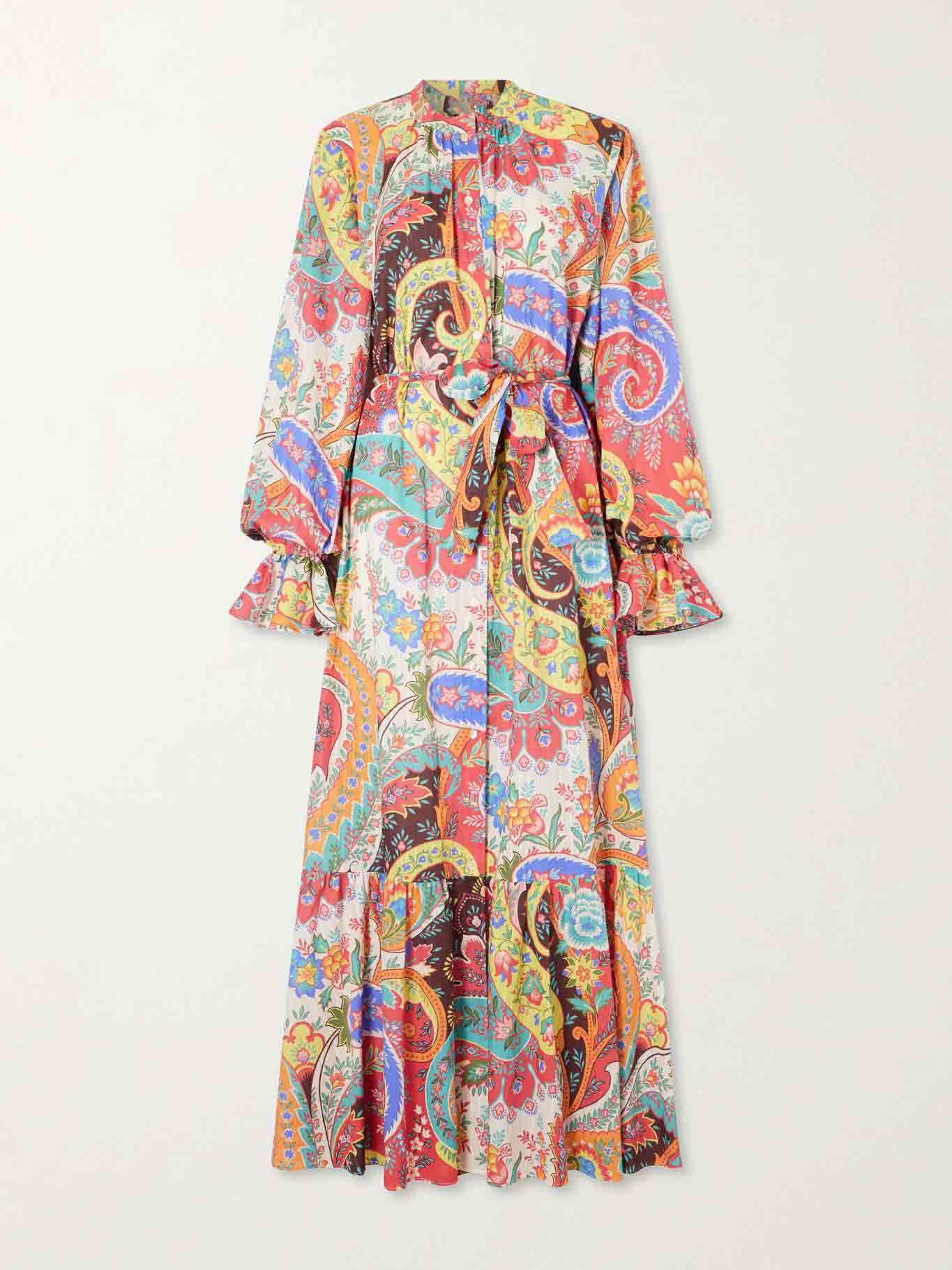 Bohemian Paisley Belted Maxi Dress