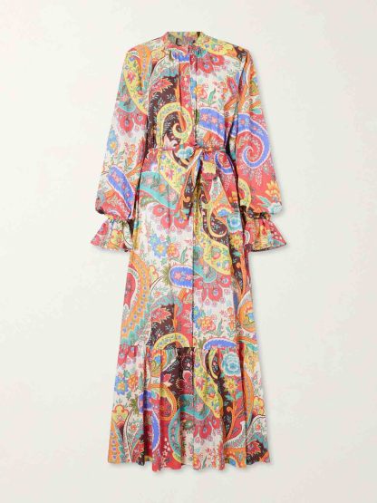 Bohemian Paisley Belted Maxi Dress