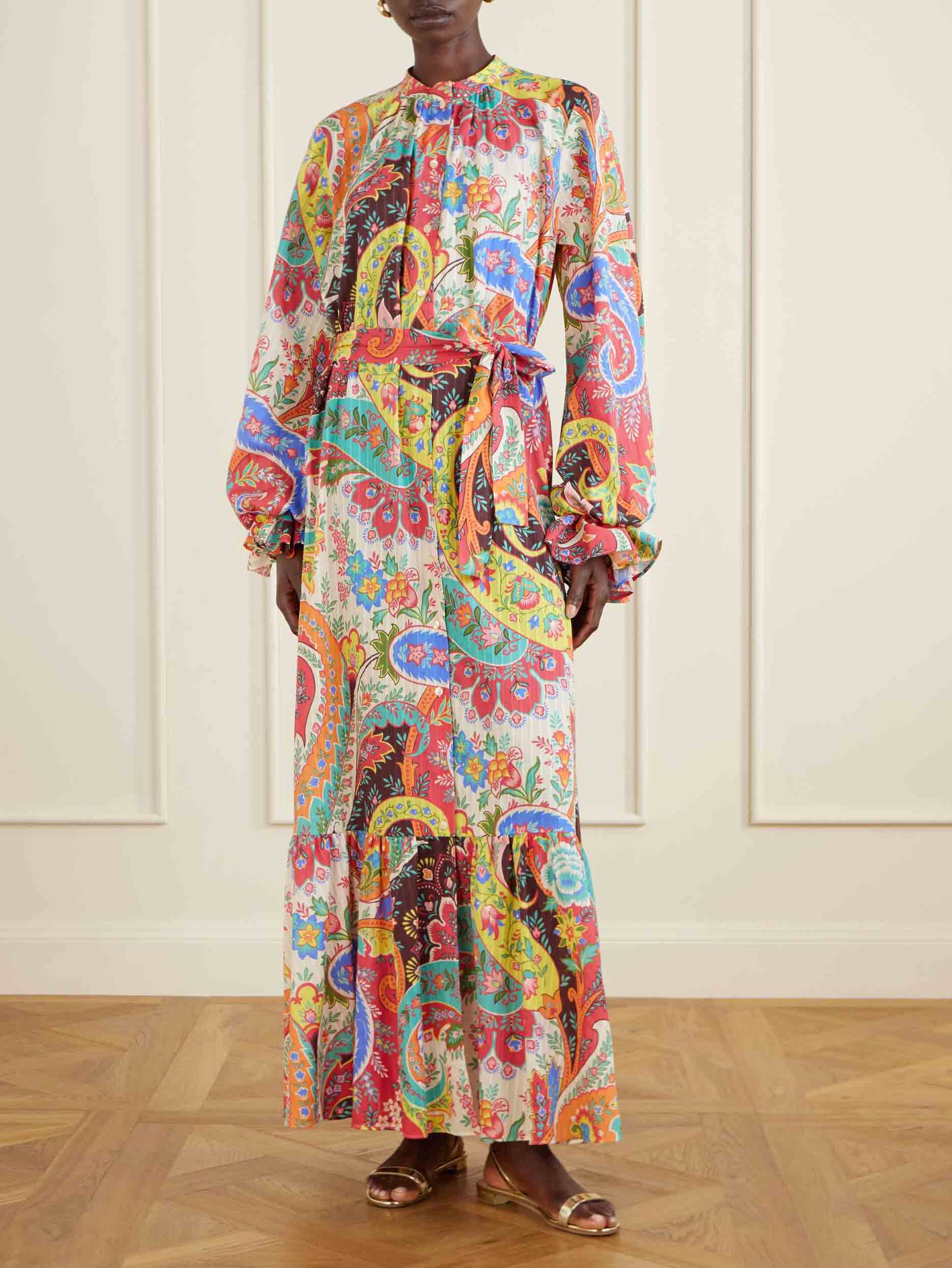 Bohemian Paisley Belted Maxi Dress