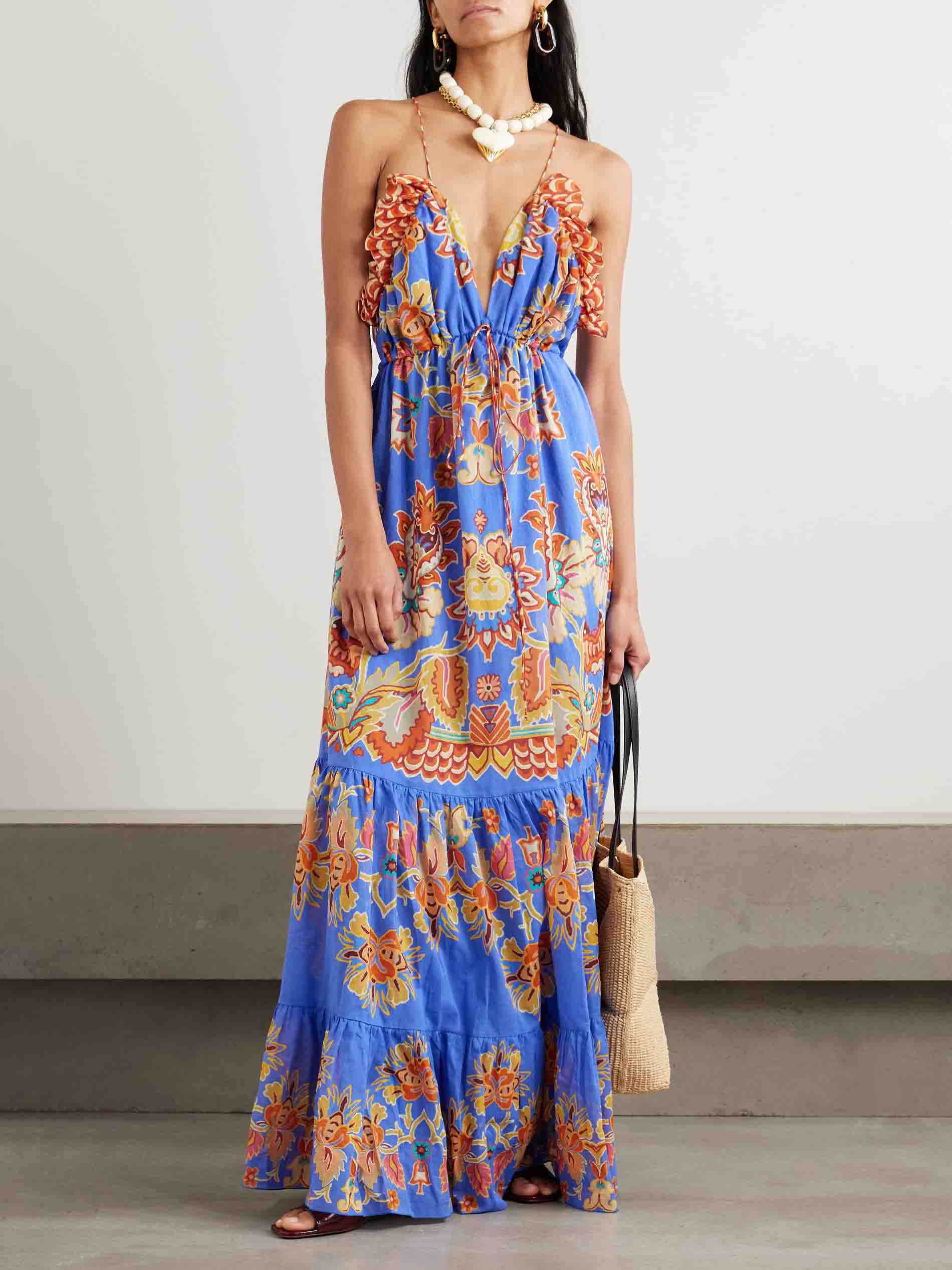 Fresh Bohemian Floral Print Ruffle Maxi Dress