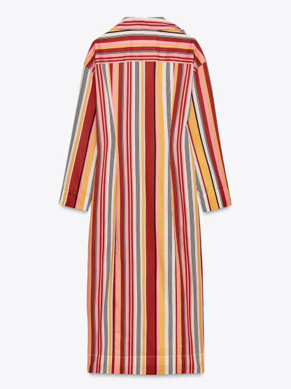 Unique Striped Print Shirt-Style Midi Dress