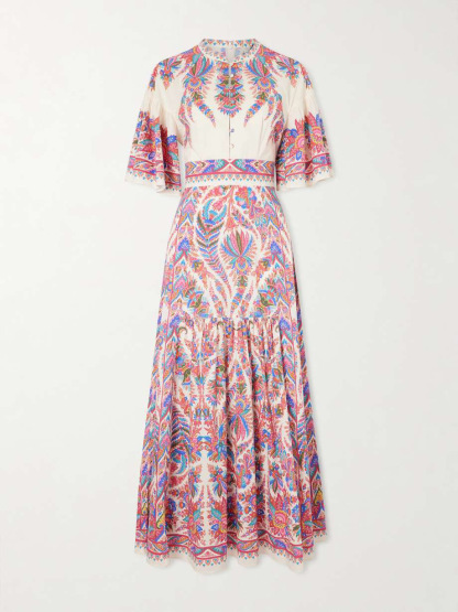 Paisley Print Stand Collar Maxi Dress