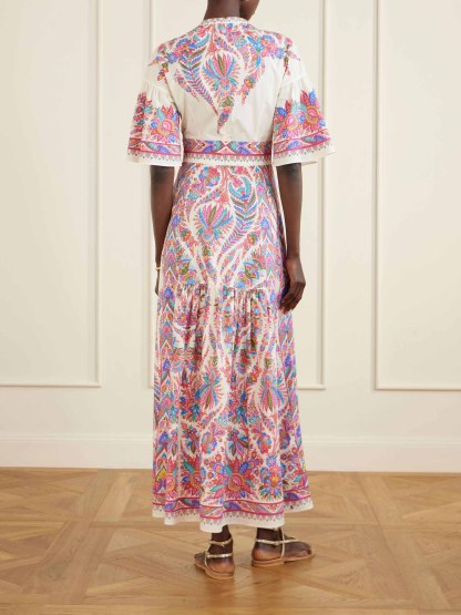 Paisley Print Stand Collar Maxi Dress