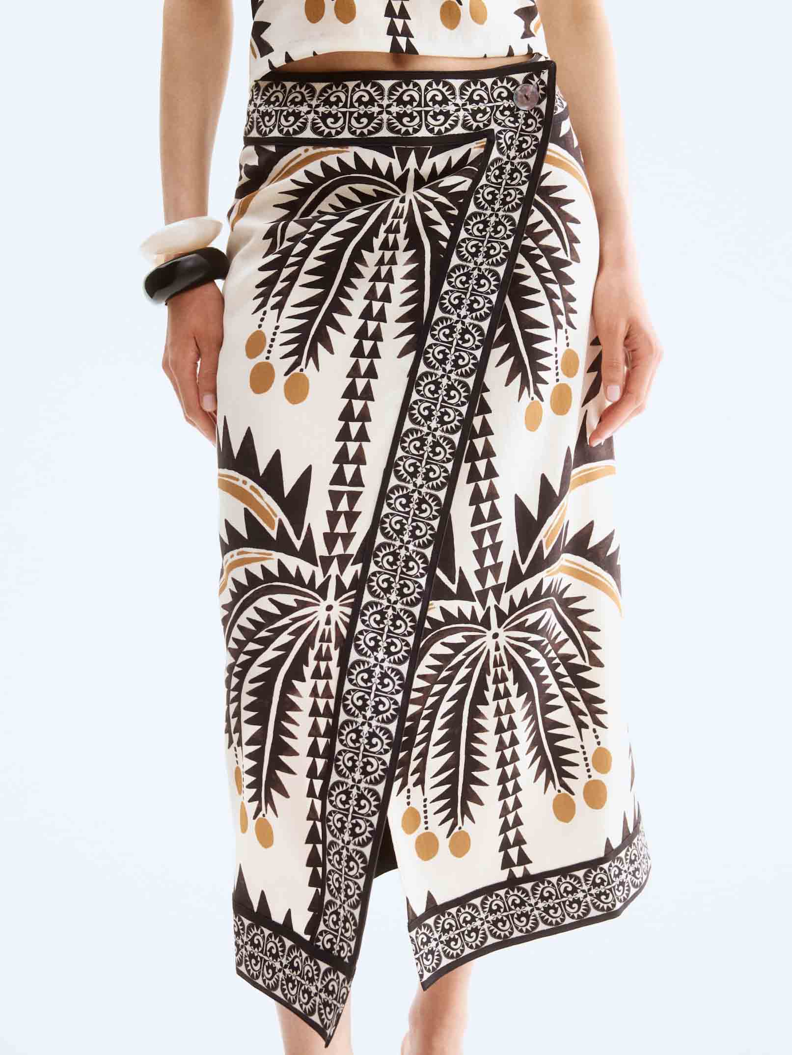 Retro Palm Tree Print Tube Top Two-Piece Set