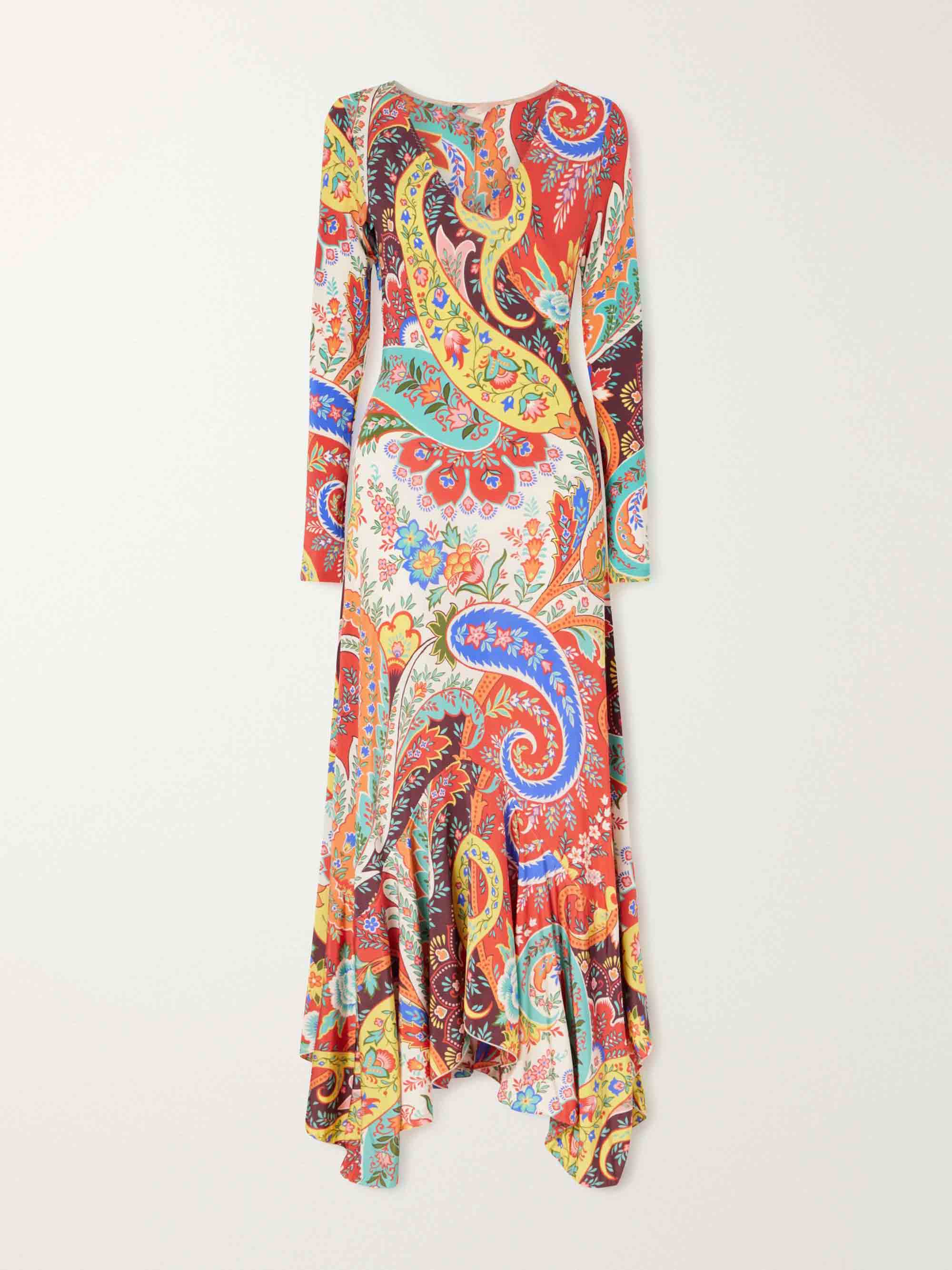 Colorful  Paisley Print V-Neck Flounce Hem Maxi Dress