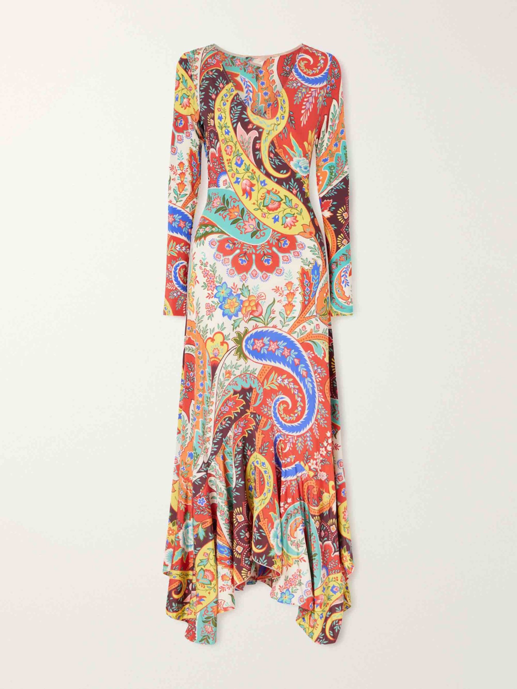 Colorful  Paisley Print V-Neck Flounce Hem Maxi Dress