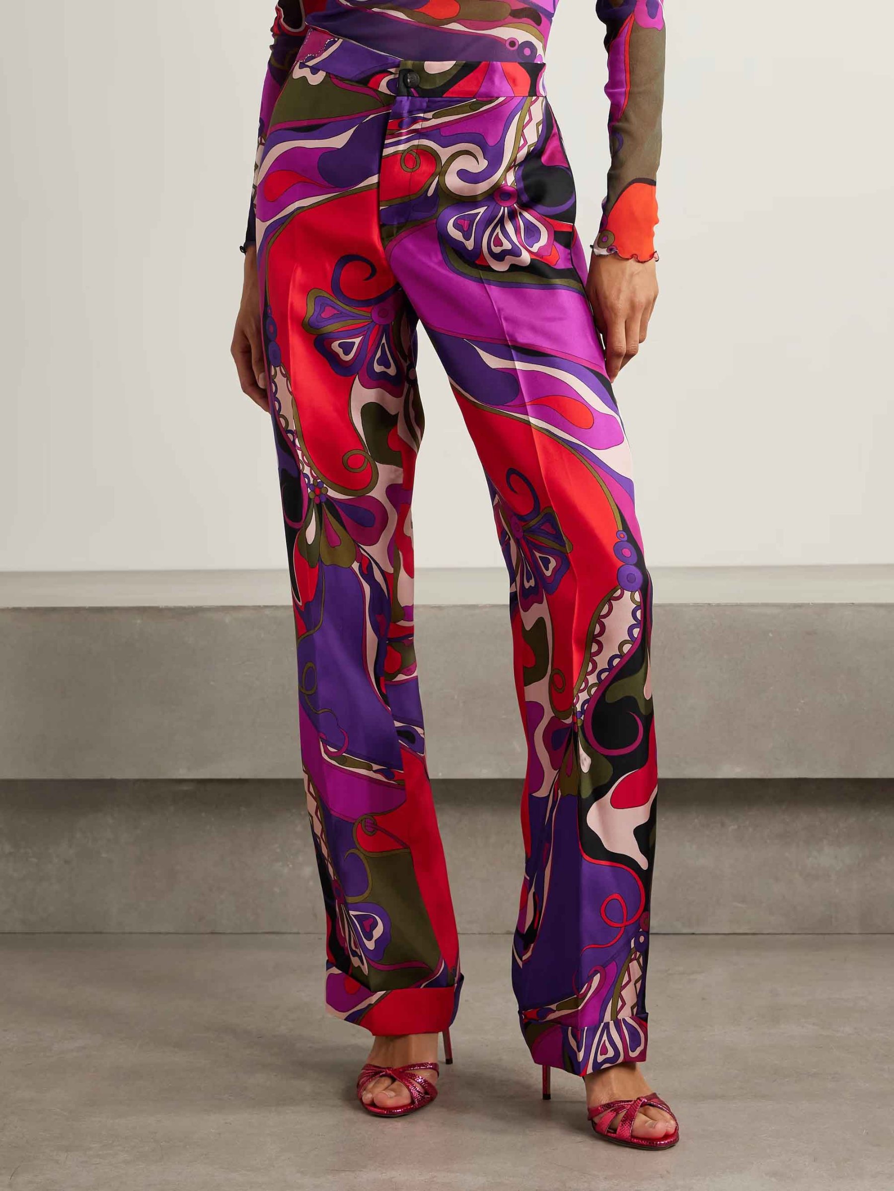 Unique Retro Abstract Print Mesh Long-Sleeved Top