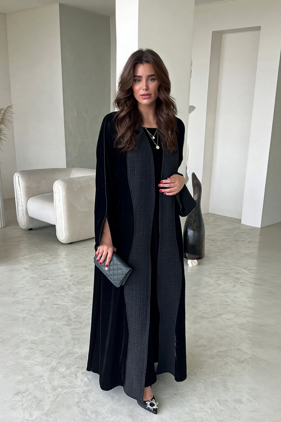 Elegant Burgundy Printed Velvet Robe Cardigan