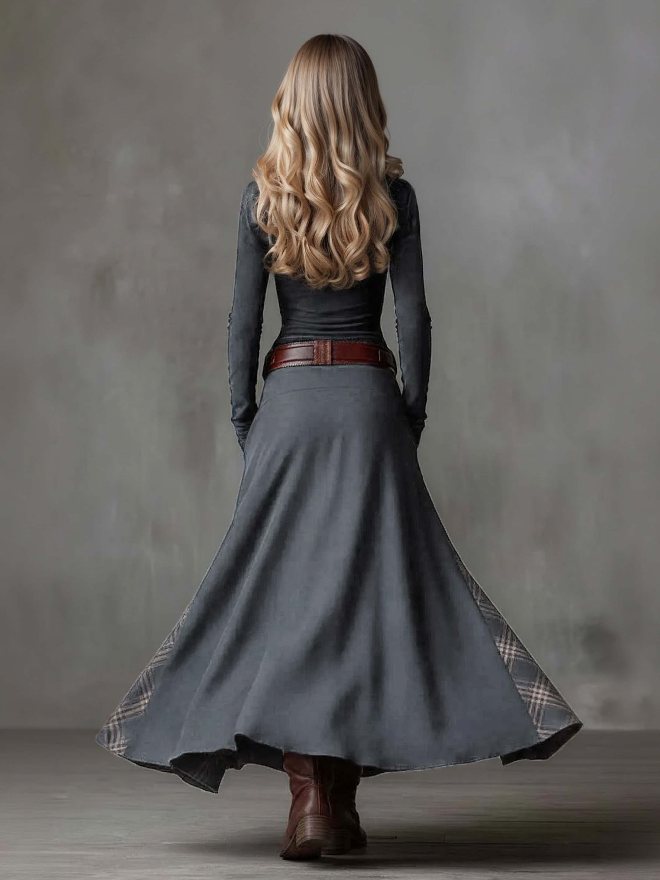 Retro Plaid Patchwork Maxi Dress