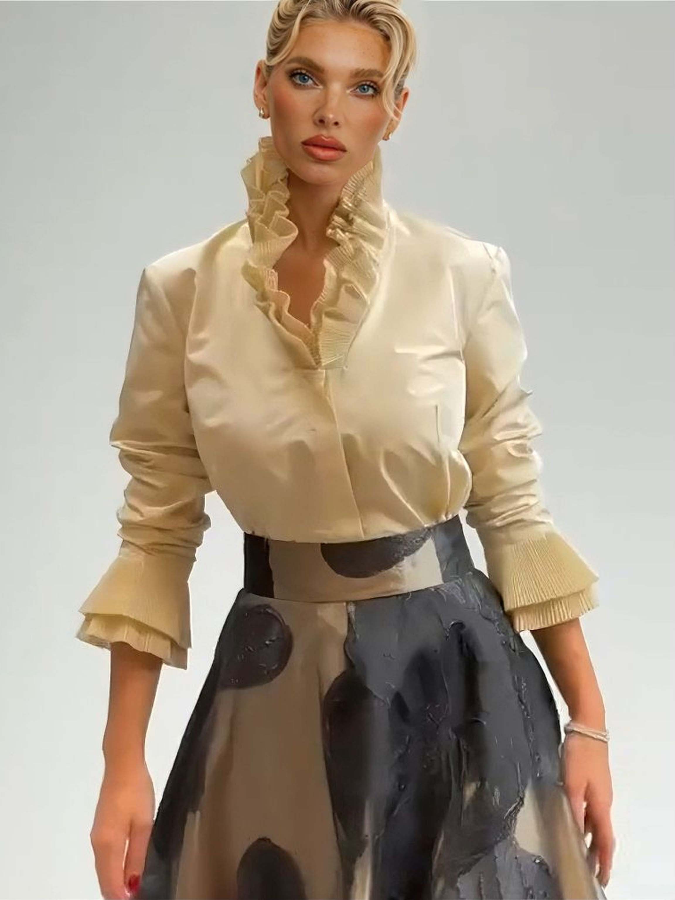 Elegant Satin Ruffled Top Two-piece Set