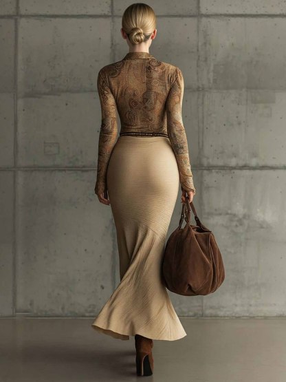 Retro Print Top And Skirt Two-piece Set