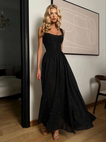 Elegant Sleeveless Fluffy Hem Maxi Dress