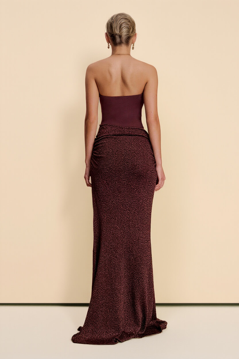 Elegant Strapless Off-Shoulder Hollow-Out Knit Maxi Dress