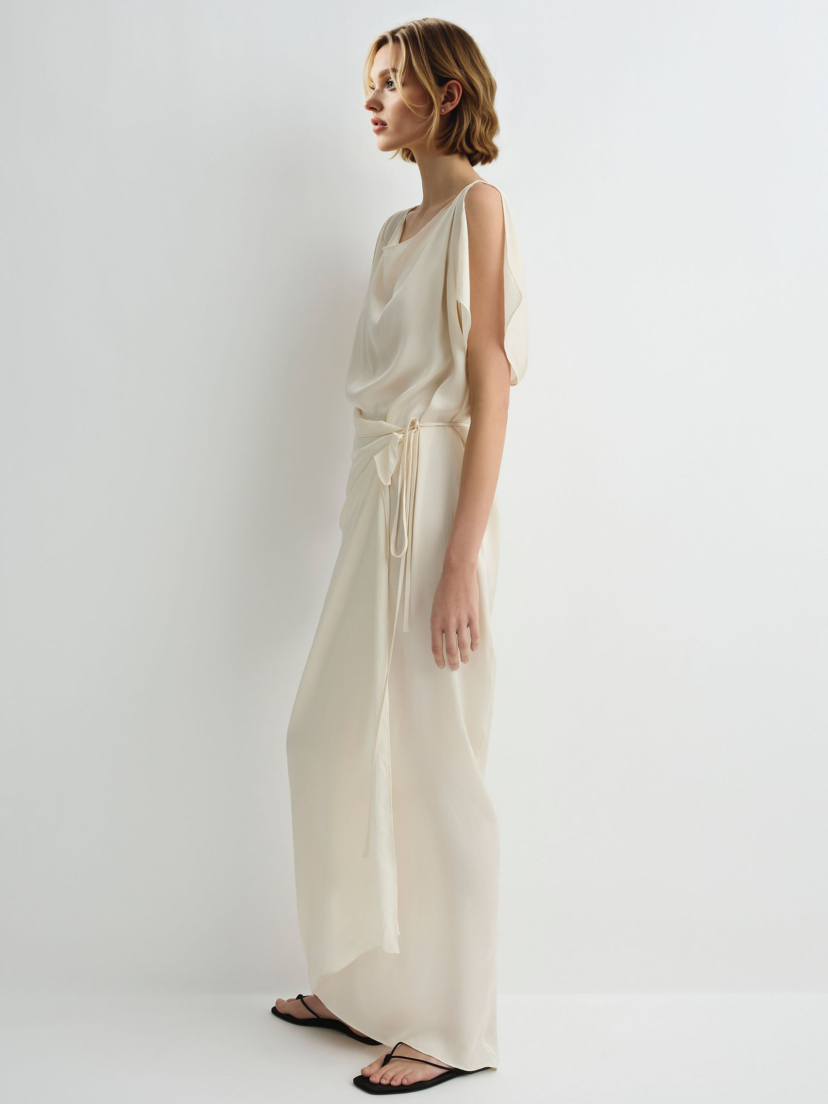 Elegant Satin Draped Wrap Maxi Dress