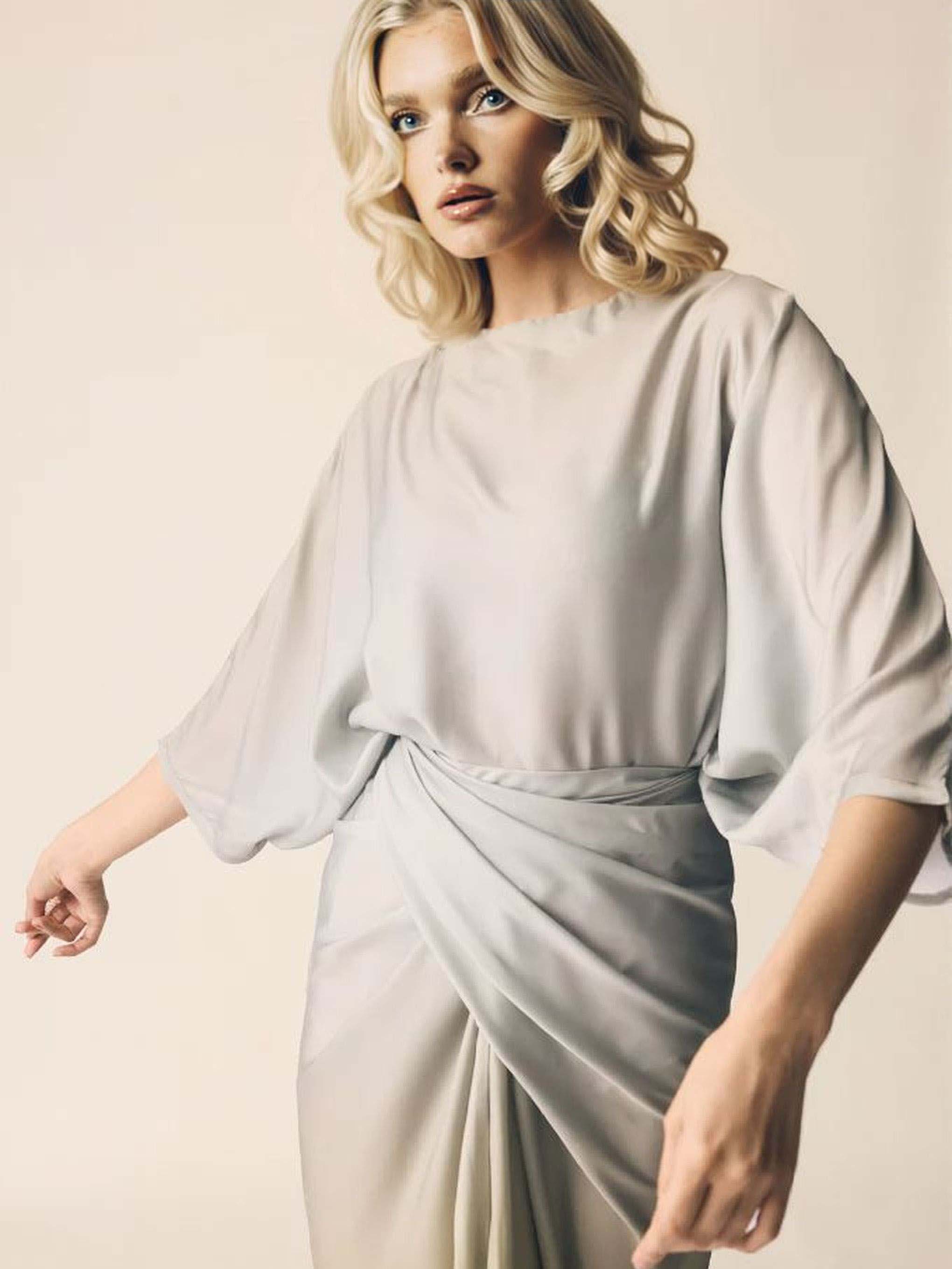 Elegant Gradient Draped Top And Pleated Long Skirt Two-piece Set